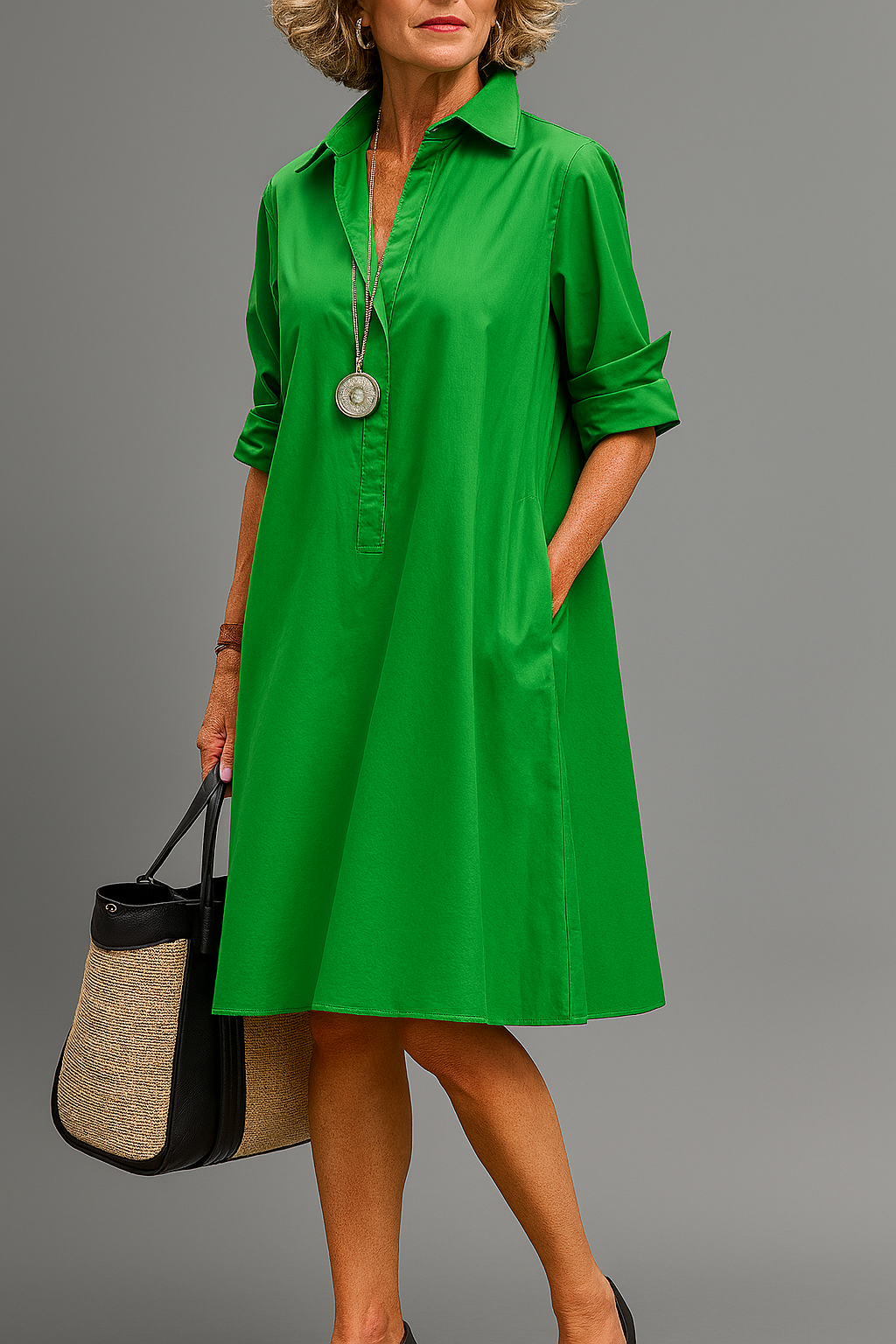 Riley | Vestido Camisero Midi Verde Sofisticado