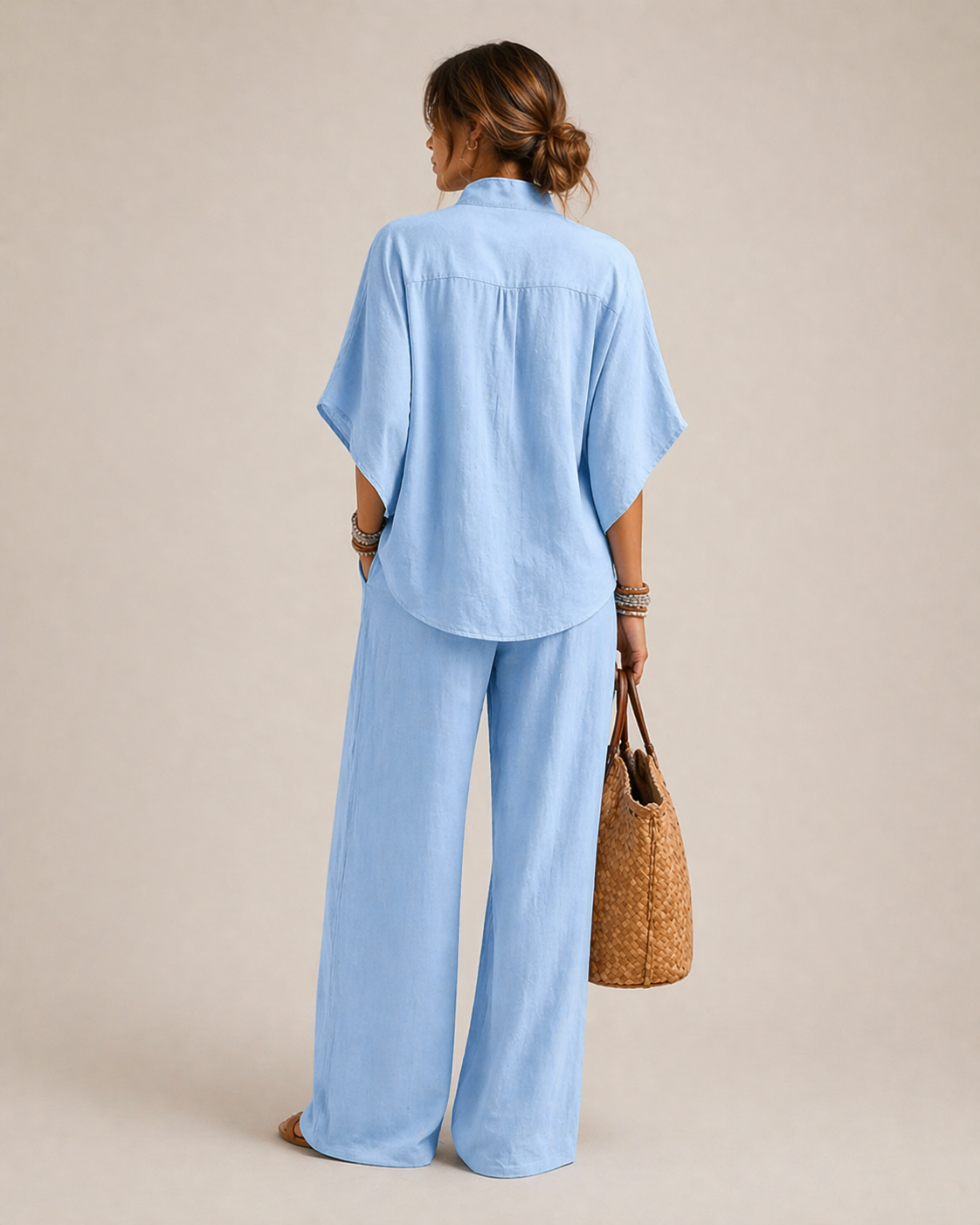 Mariel | Conjunto de lino con mangas murciélago y pantalones amplios