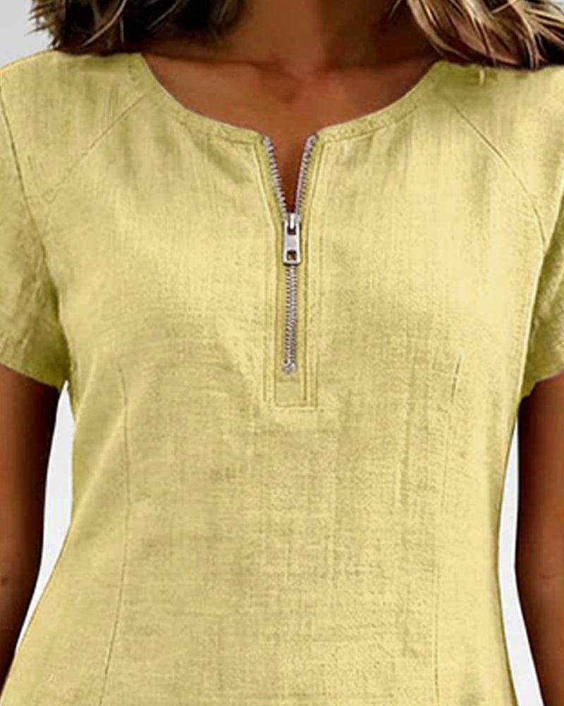 Alessia™ | Vestido de Lino y Algodón con Bolsillos de Cremallera