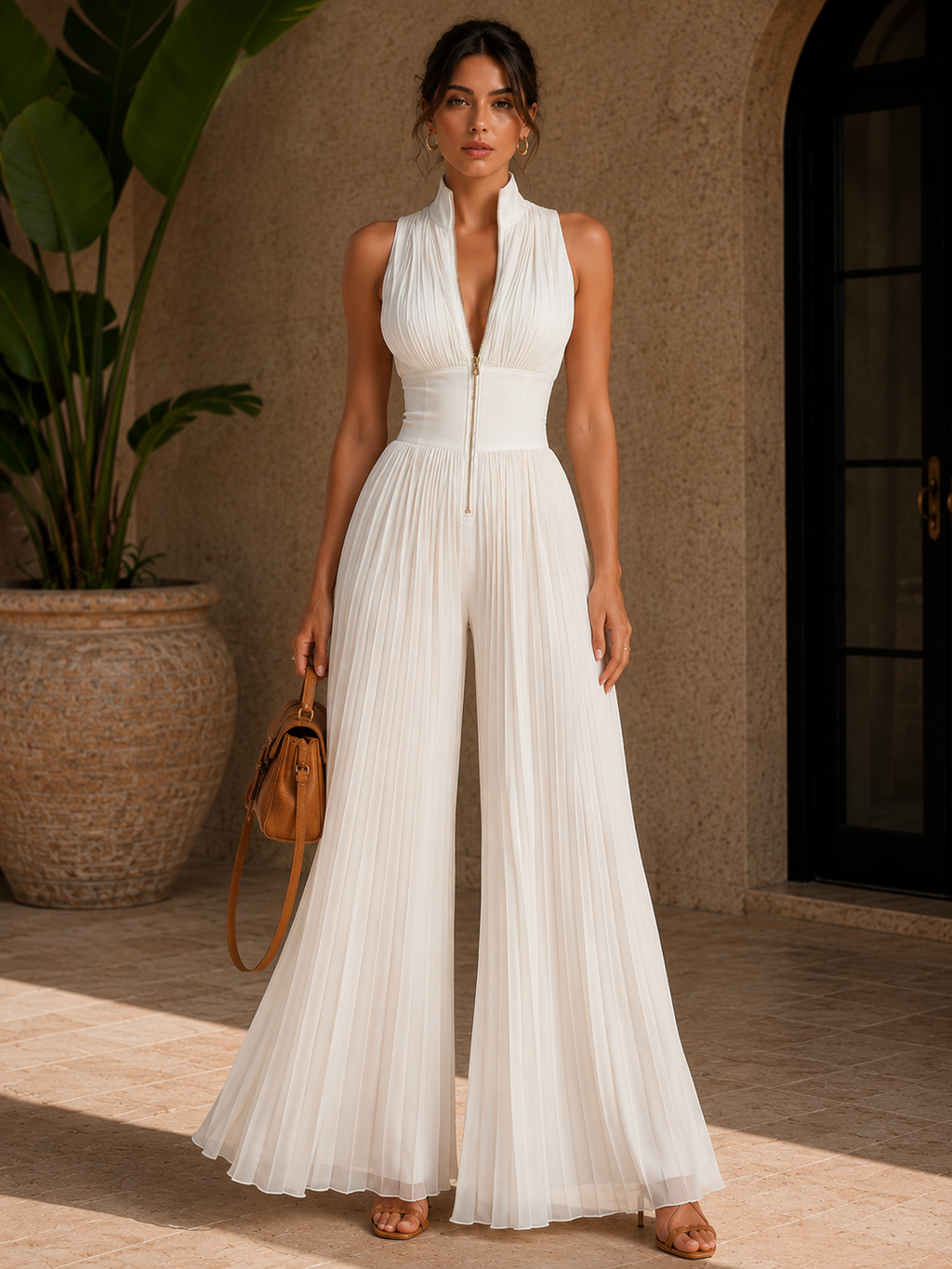 Mono Zsófia | Tuta in georgette plissè bianca
