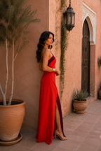 Sirena | Vestido largo halter con abertura
