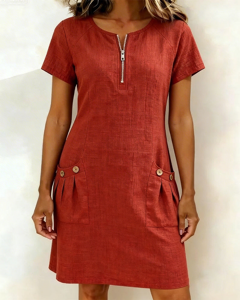 Alessia™ | Vestido de Lino y Algodón con Bolsillos de Cremallera
