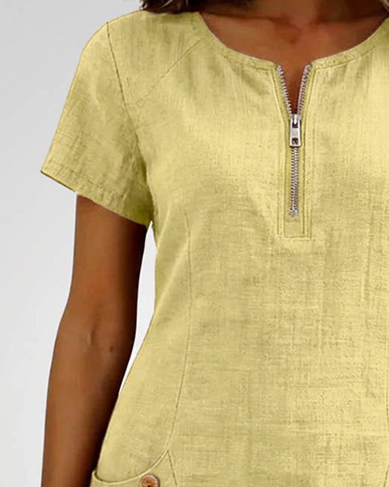 Alessia™ | Vestido de Lino y Algodón con Bolsillos de Cremallera
