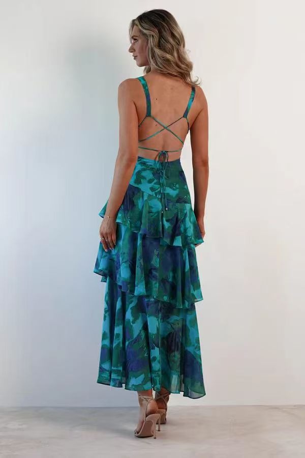 LISA | Vestido maxi floral con volantes