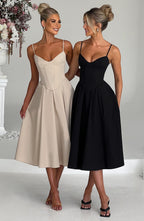 MAILEN | Vestido midi elegante estilo corsé