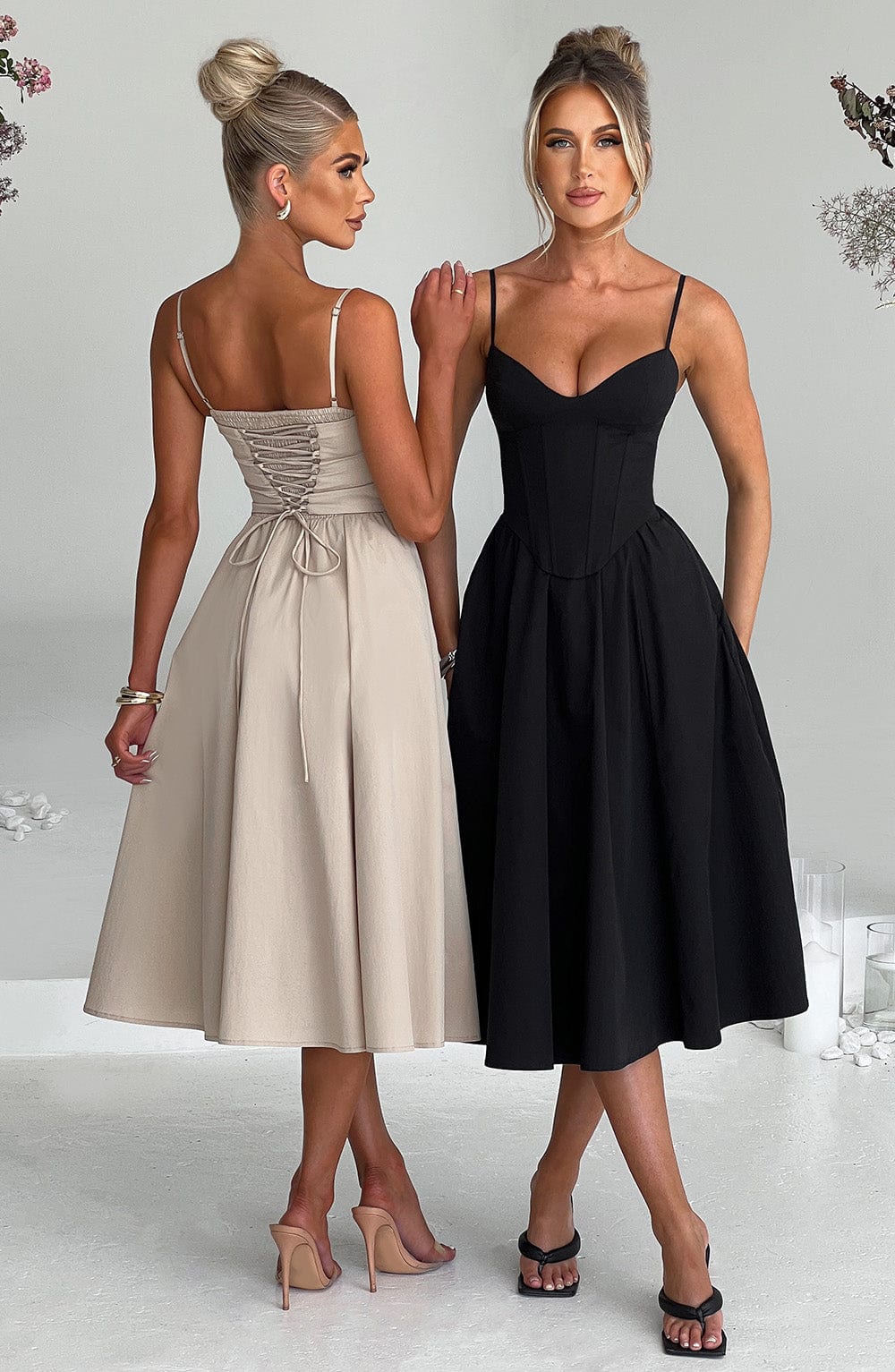 MAILEN | Vestido midi elegante estilo corsé