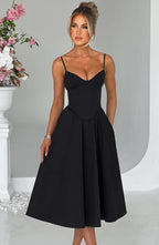 MAILEN | Vestido midi elegante estilo corsé