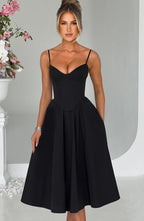MAILEN | Vestido midi elegante estilo corsé