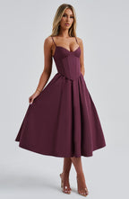 MAILEN | Vestido midi elegante estilo corsé
