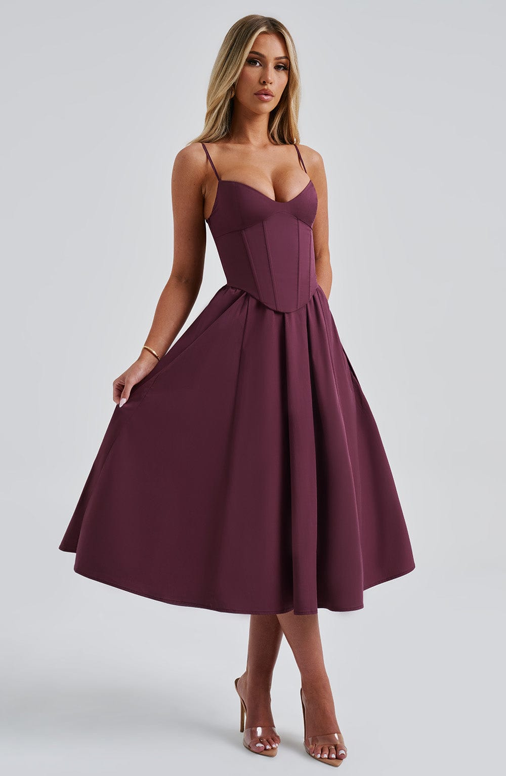 MAILEN | Vestido midi elegante estilo corsé