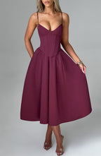 MAILEN | Vestido midi elegante estilo corsé