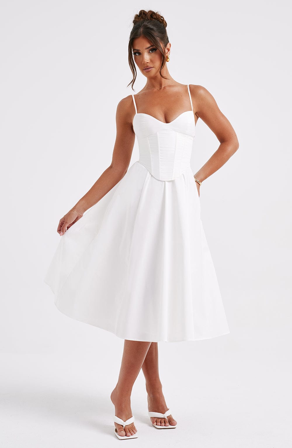MAILEN | Vestido midi elegante estilo corsé